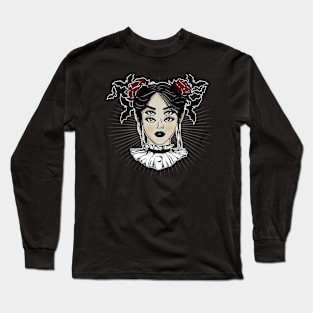 Funny portrait of a girl in tattoo style Long Sleeve T-Shirt